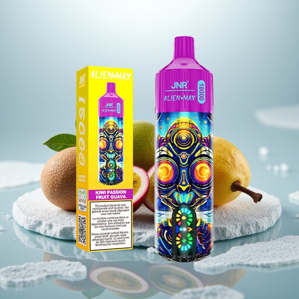 JNR Alien Max 18000 Puffs Disposable Vape Kiwi Maracujá Goiaba Tela LED Inteligente