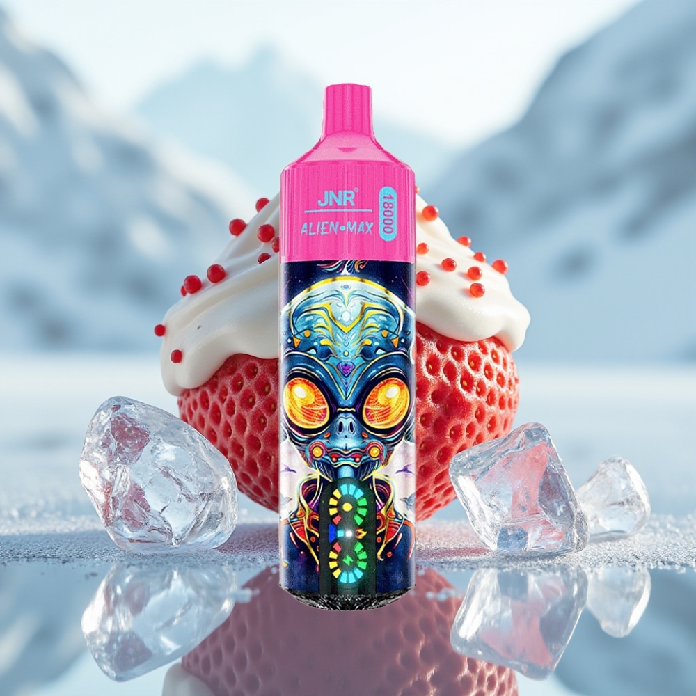 JNR Alien Max 18000 Puffs Morango Gelado Display Inteligente Dual Mesh