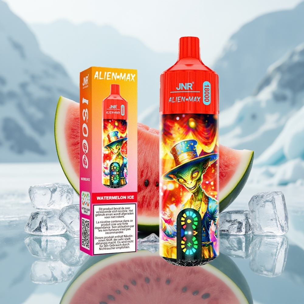 JNR Alien Max 18000 Puffs Sabor Melancia Gelada com LED Inteligente e Carga Rápida Type-C