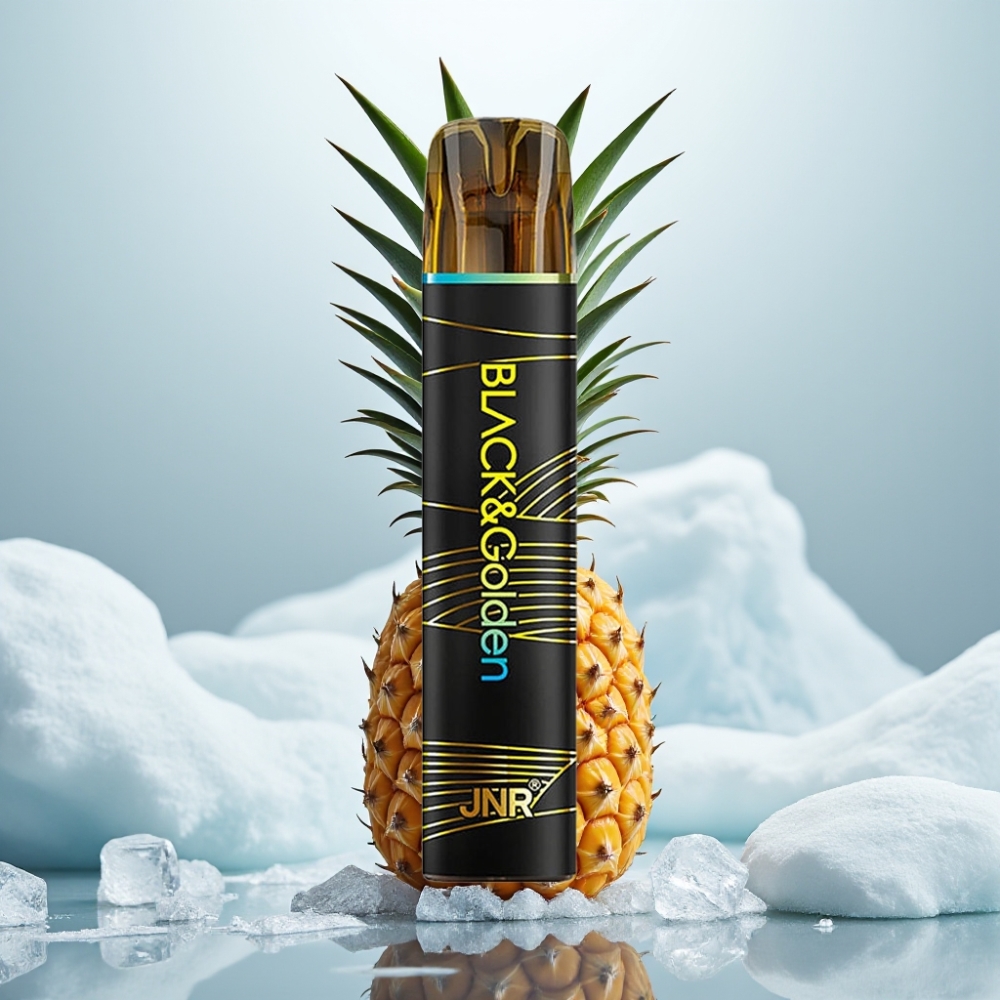 JNR Black&Golden 600+200 Puffs Disposable Vape Abacaxi Gelo Capacidade da Bateria 550mAh JNR Black&Golden 600+200 Puffs Disposable Vape Abacaxi Gelo Capacidade da Bateria 550mAh