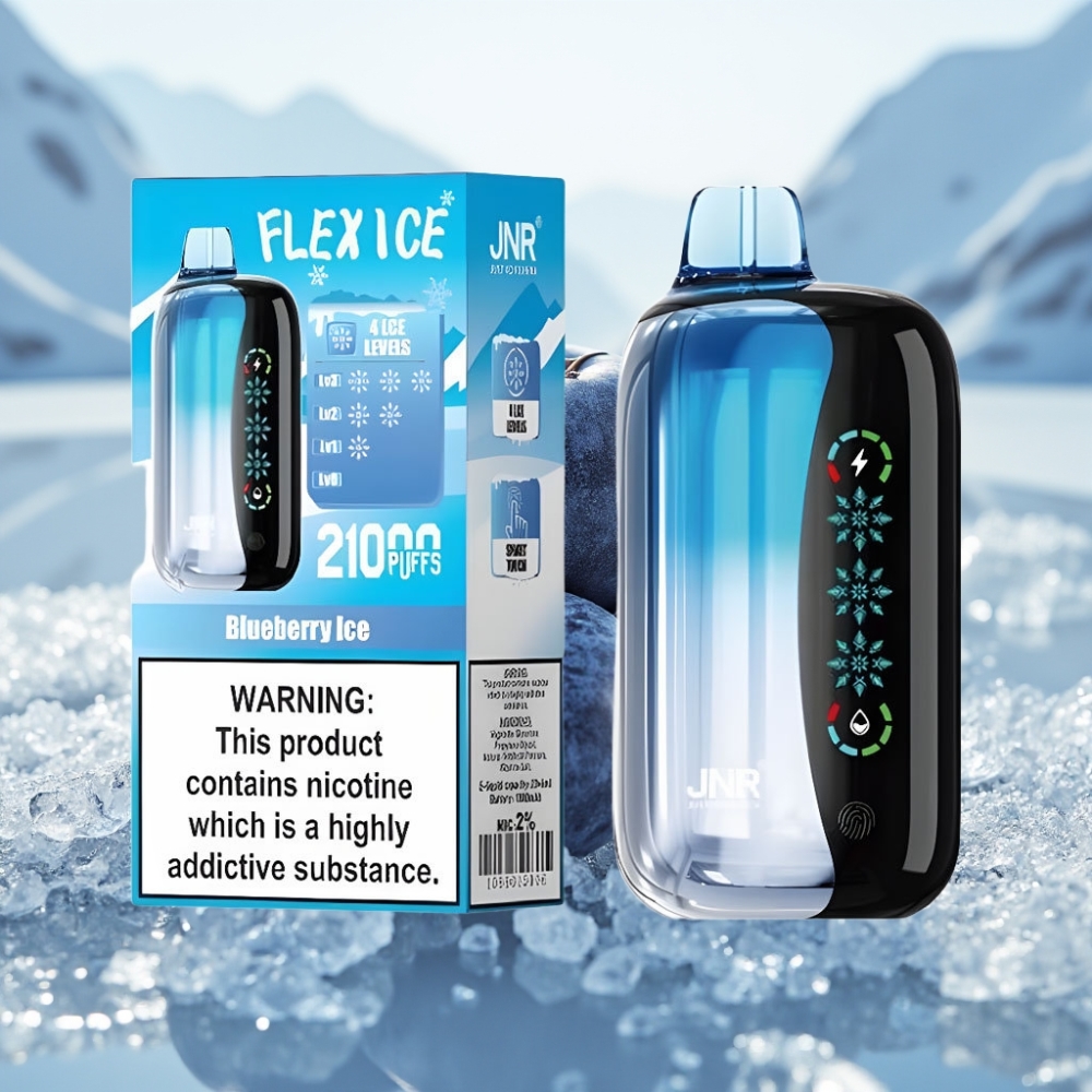 JNR Flex Ice 21000 Puffs Disposable Vape Mirtilo Gelado com Tela Touch e Fluxo de Ar Personalizável