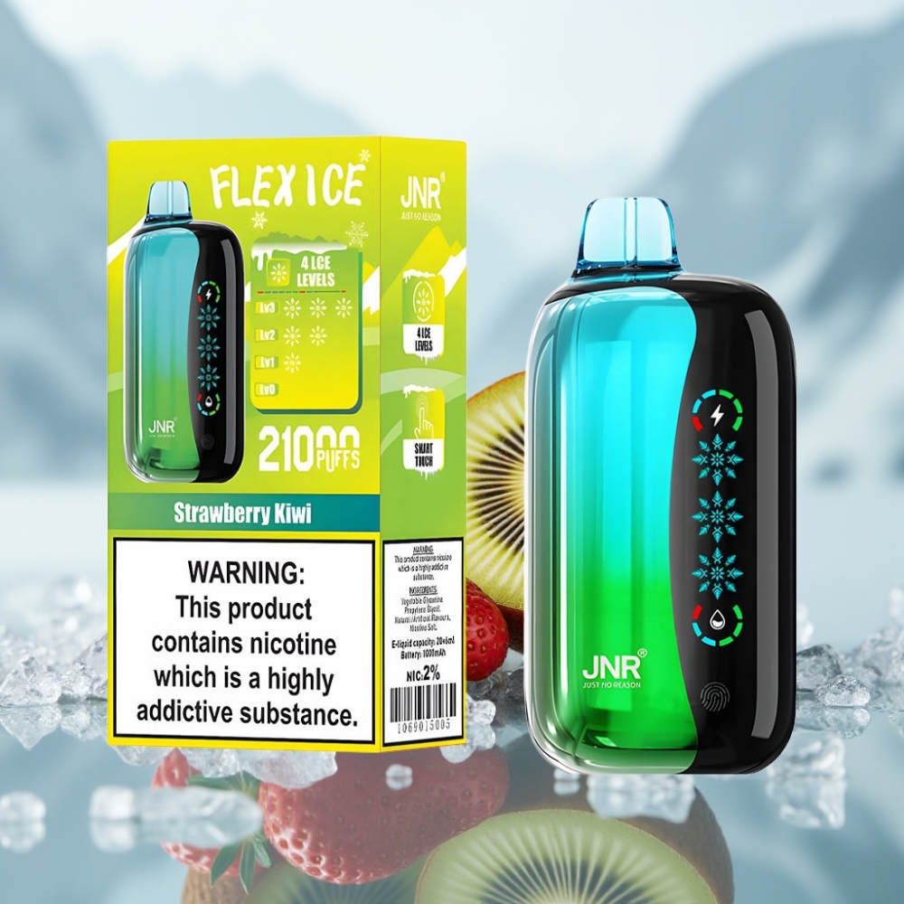 JNR Flex Ice 21000 Puffs Disposable Vape Morango Kiwi com Tela Sensível ao Toque e Bateria 1000mAh