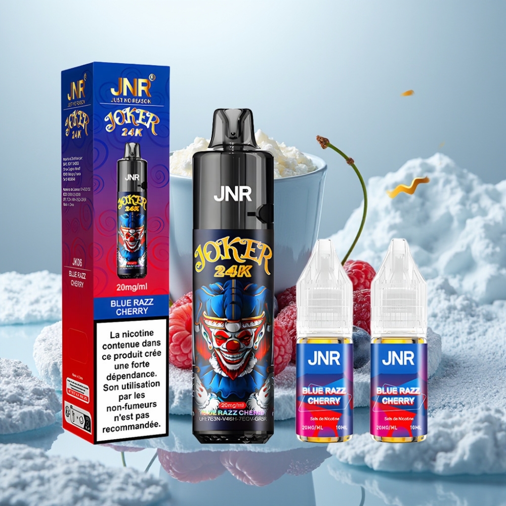 JNR Joker 24K Puffs Disposable Vape Blue Razz Cherry com 2+10ml Recarregável e 800mAh JNR Joker 24K Puffs Disposable Vape Blue Razz Cherry com 2+10ml Recarregável e 800mAh