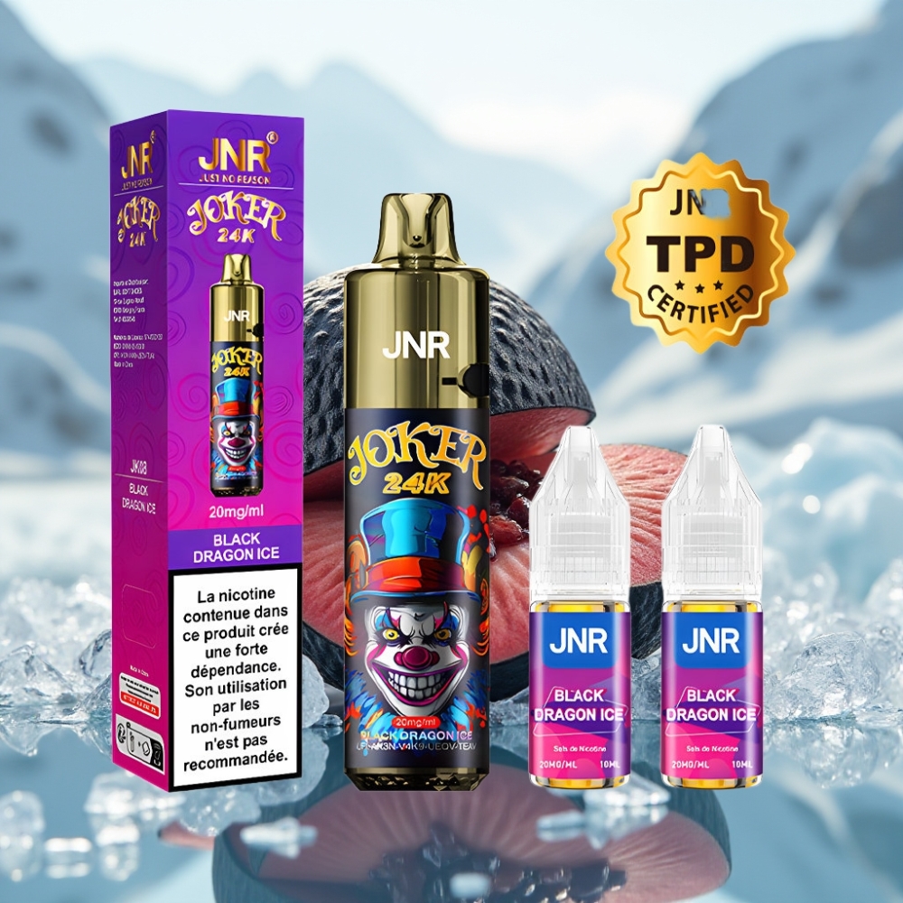 JNR Joker 24K Puffs Disposable Vape Gelo Dragão Negro 2+10ml Recarregável 800mAh