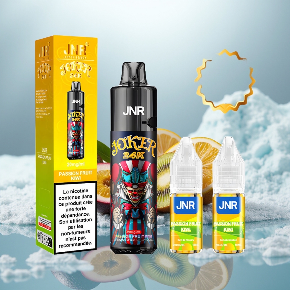 JNR Joker 24K Puffs Disposable Vape Maracujá Kiwi 2% Nicotina Pod Recarregável