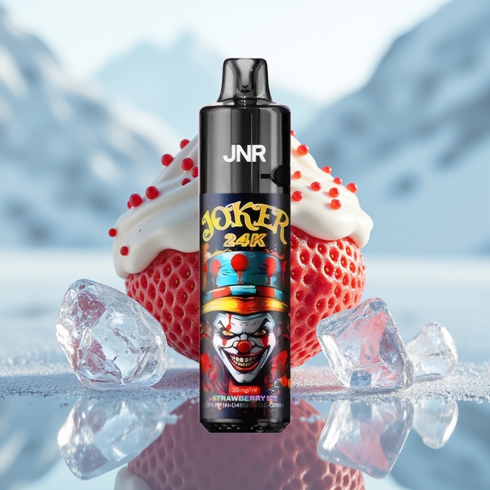 JNR Joker 24K Puffs Disposable Vape Morango Gelo 2+10ml Recarregável 800mAh