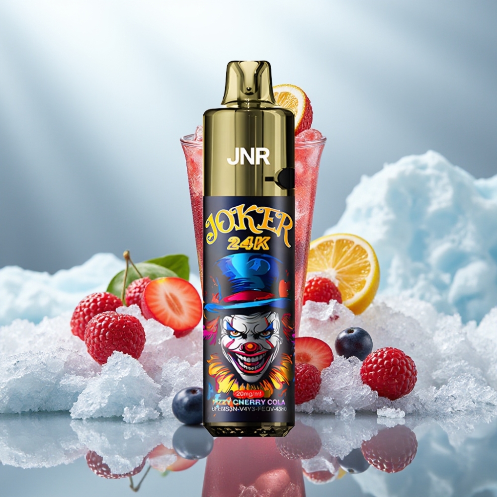 JNR Joker 24K Puffs Fizzy Cherry Cola Disposable Vape Recarregável 2+10ml JNR Joker 24K Puffs Fizzy Cherry Cola Disposable Vape Recarregável 2+10ml