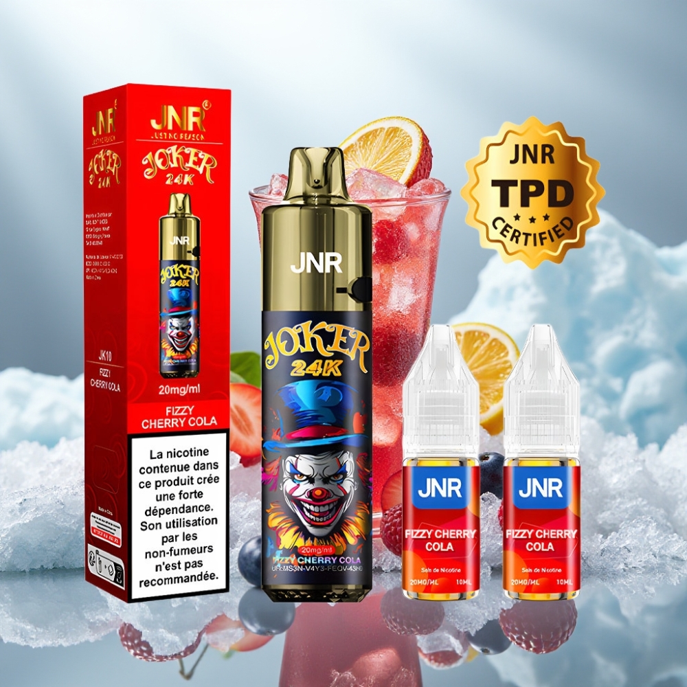 JNR Joker 24K Puffs Fizzy Cherry Cola Disposable Vape Recarregável 2+10ml