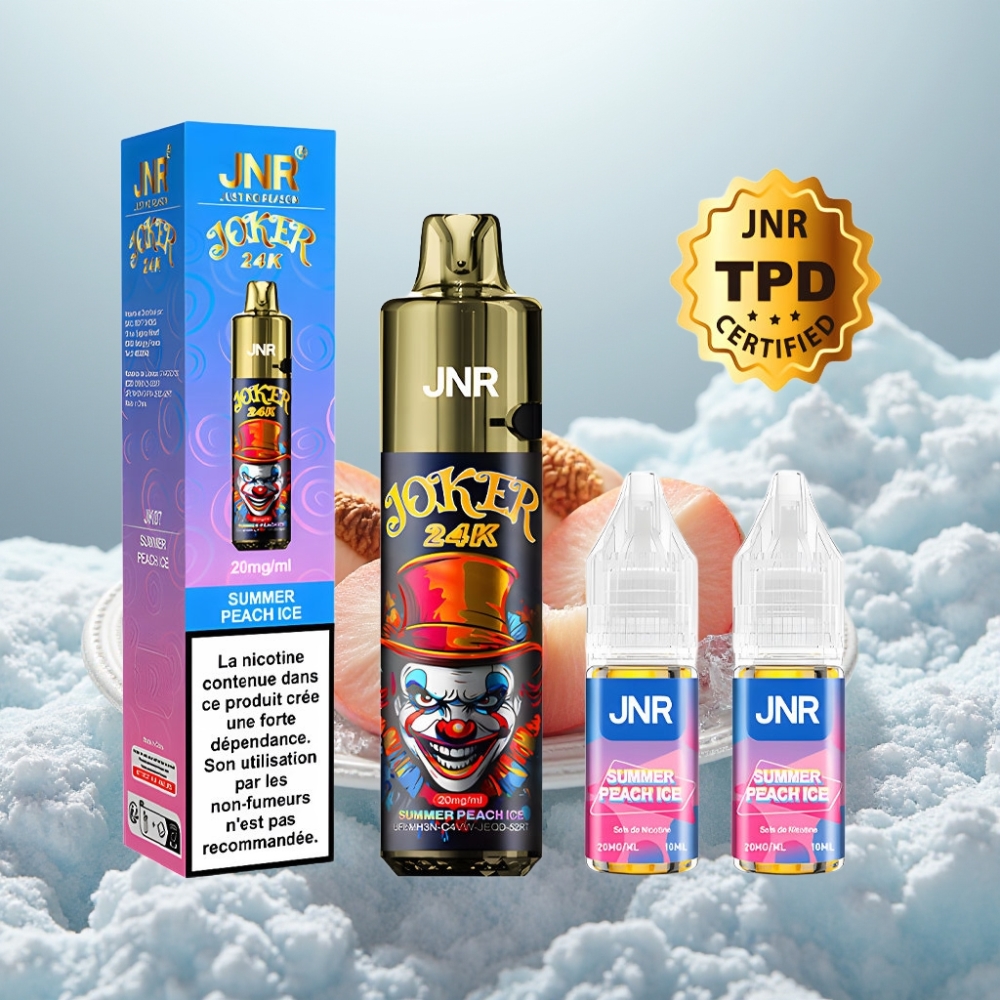 JNR Joker 24K Puffs Pêssego Gelo de Verão Disposable Vape Recarregável 800mAh