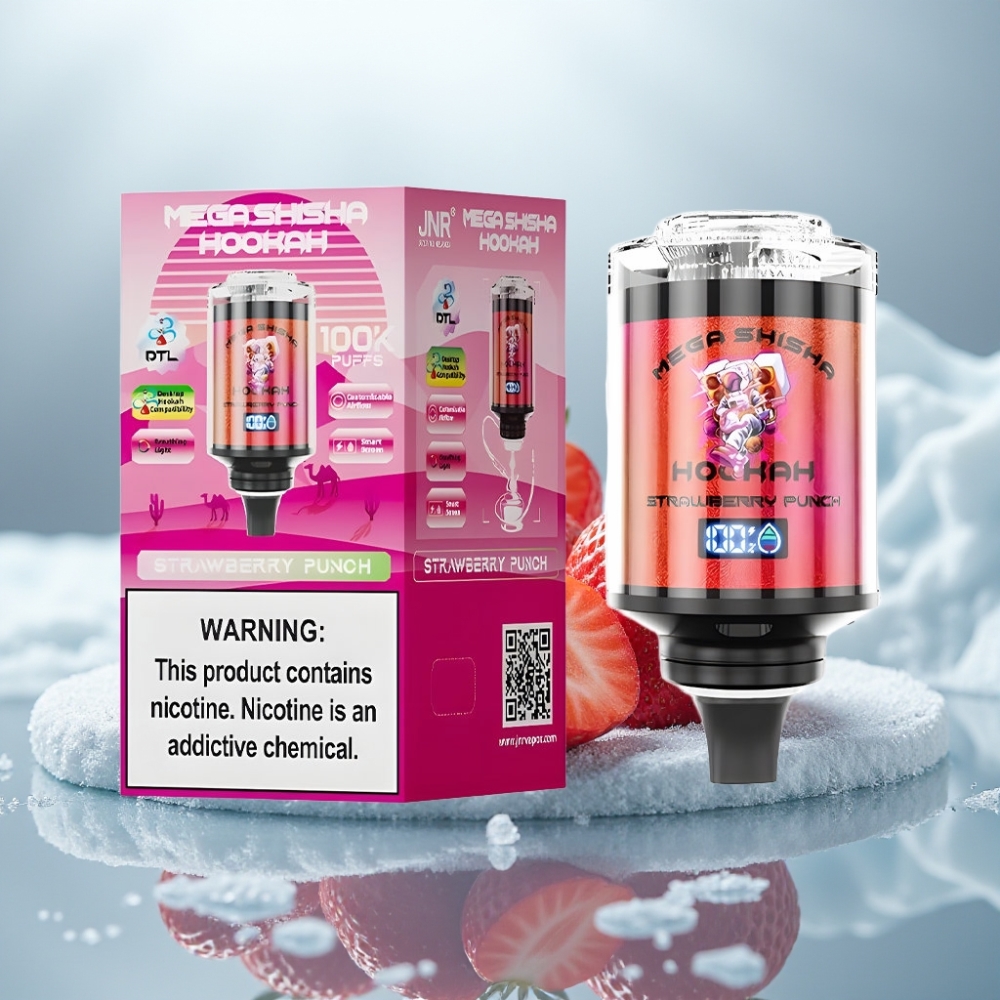 JNR Mega Shisha Hookah 100K Compatível com Desktop Sabor Morango Punch