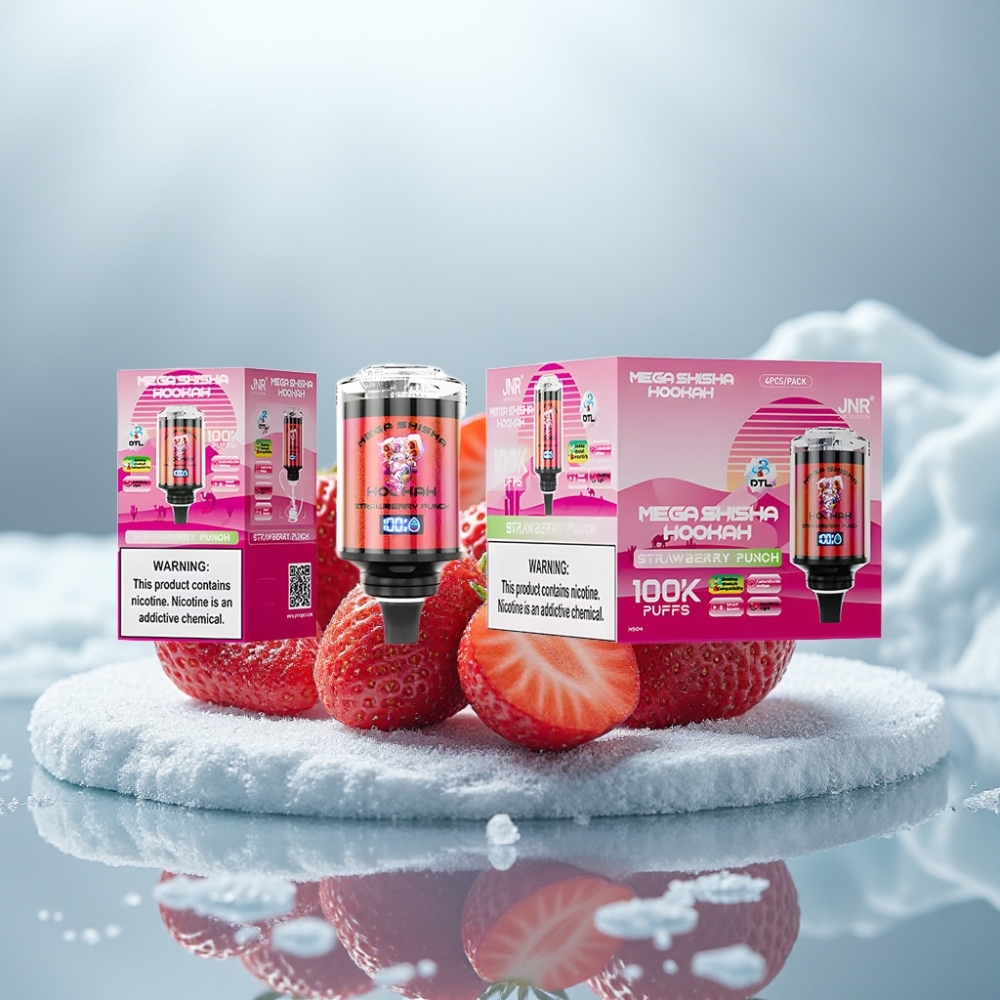 JNR Mega Shisha Hookah 100K Compatível com Desktop Sabor Morango Punch
