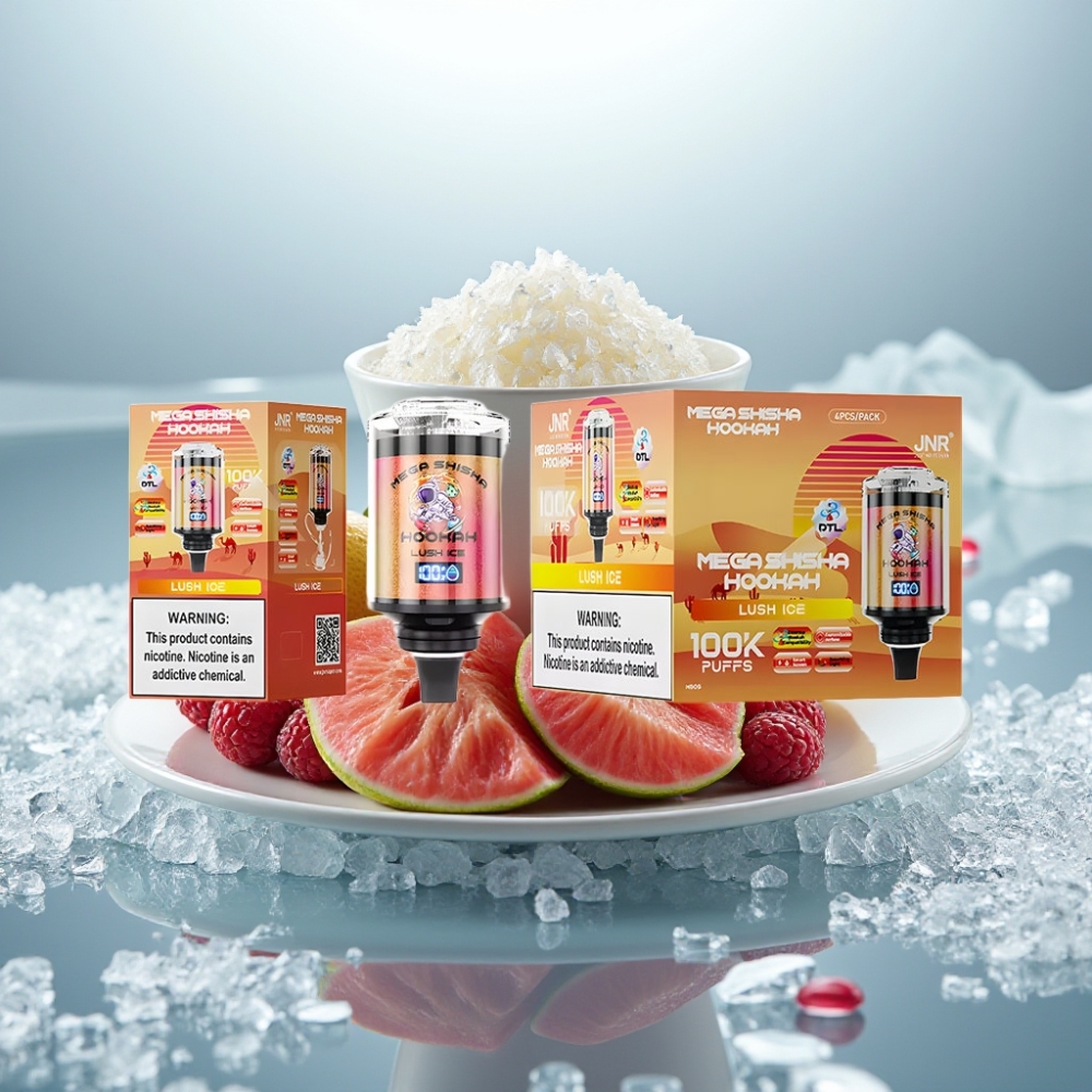 JNR Mega Shisha Hookah 100K Compatibilidade Desktop Lush Ice Gelo Refrescante Dimensões 70,2mm×270mm×143,2mm