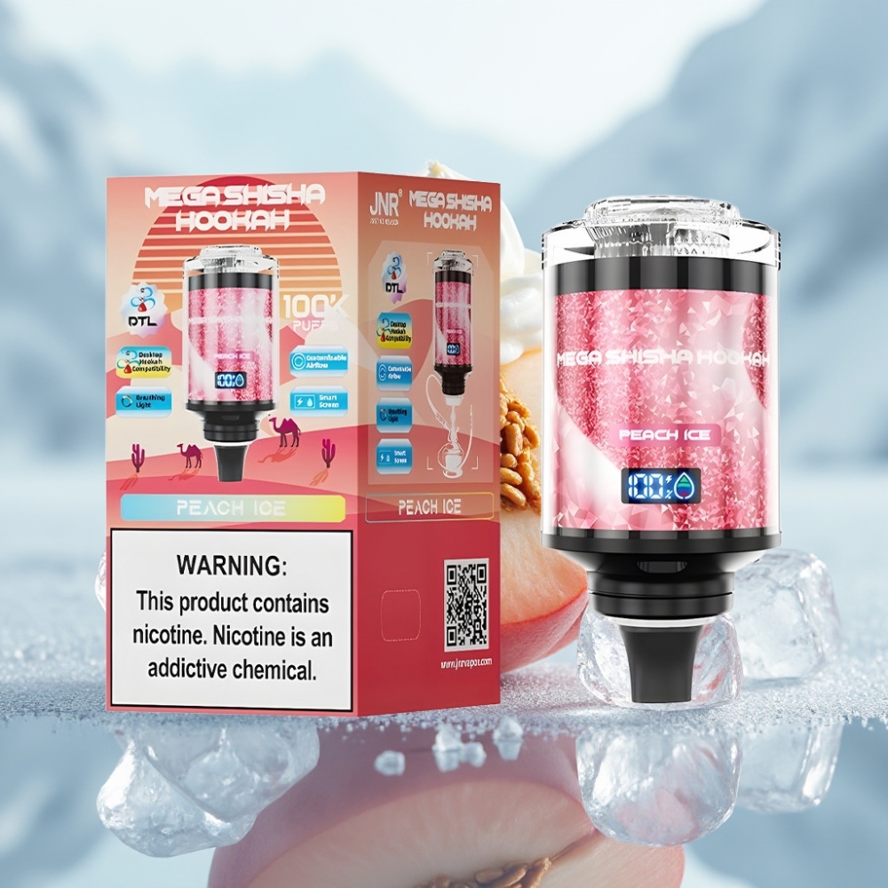 JNR Mega Shisha Hookah 100K Pêssego Gelo Compatibilidade Desktop 100000 puffs