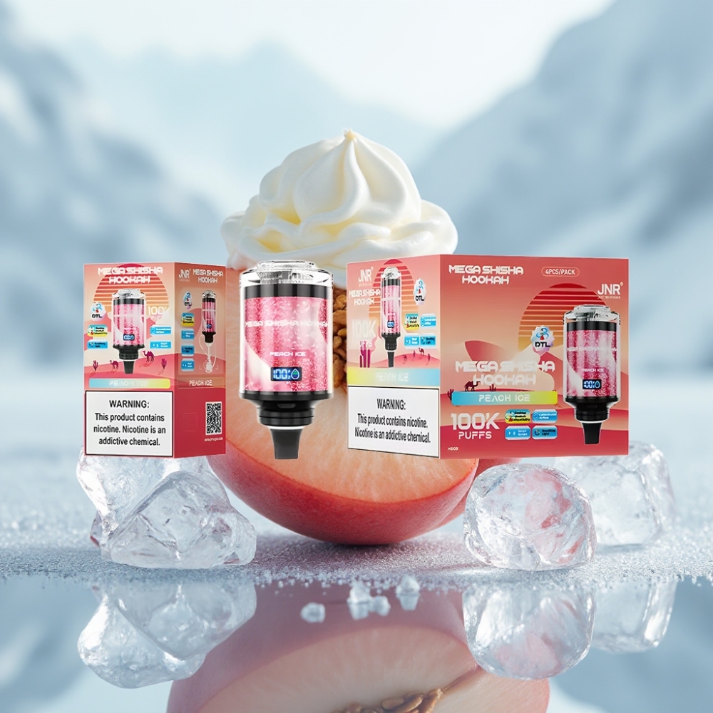 JNR Mega Shisha Hookah 100K Pêssego Gelo Compatibilidade Desktop 100000 puffs