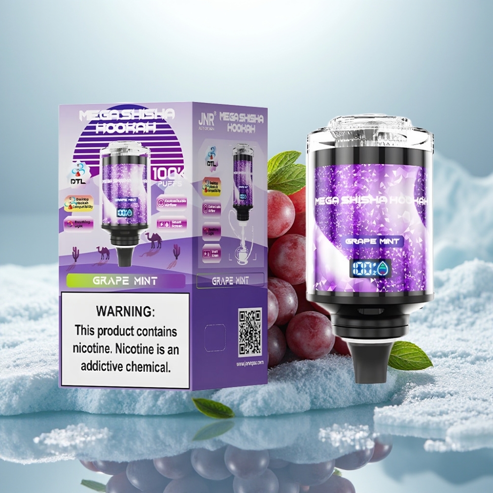 JNR Mega Shisha Hookah 100K Uva Hortelã Compatibilidade Desktop 100K puffs 60ml