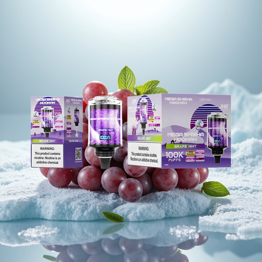 JNR Mega Shisha Hookah 100K Uva Hortelã Compatibilidade Desktop 100K puffs 60ml