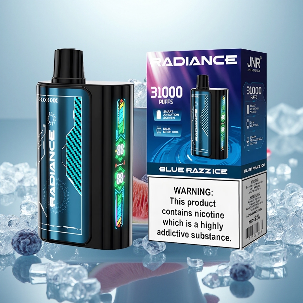 JNR Radiance 31000 Puffs Disposable Vape BLUE RAZZ ICE Tela Inteligente Bateria Recarregável