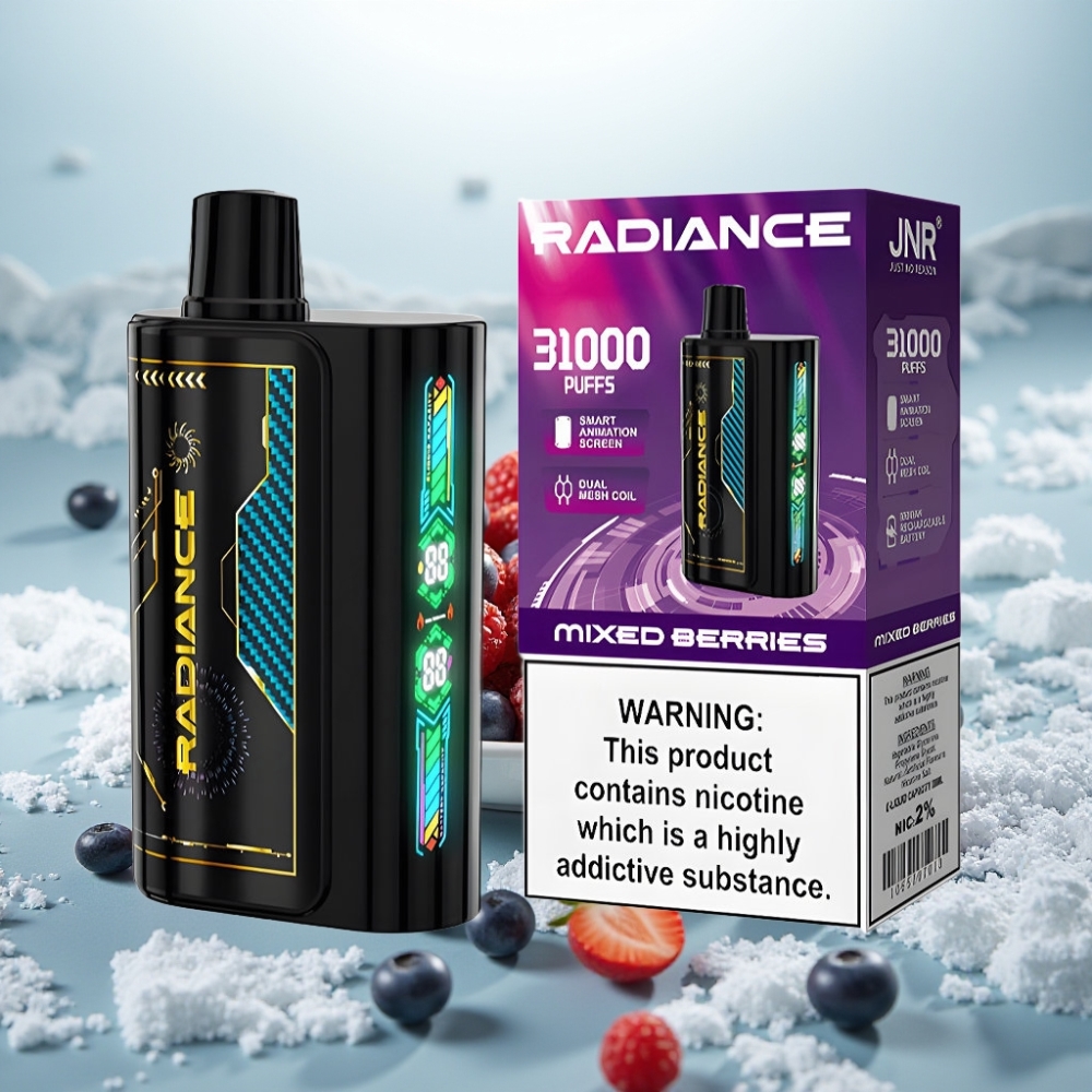 JNR Radiance 31000 Puffs Disposable Vape FRUTAS VERMELHAS MISTAS Tela Inteligente Bateria Recarregável