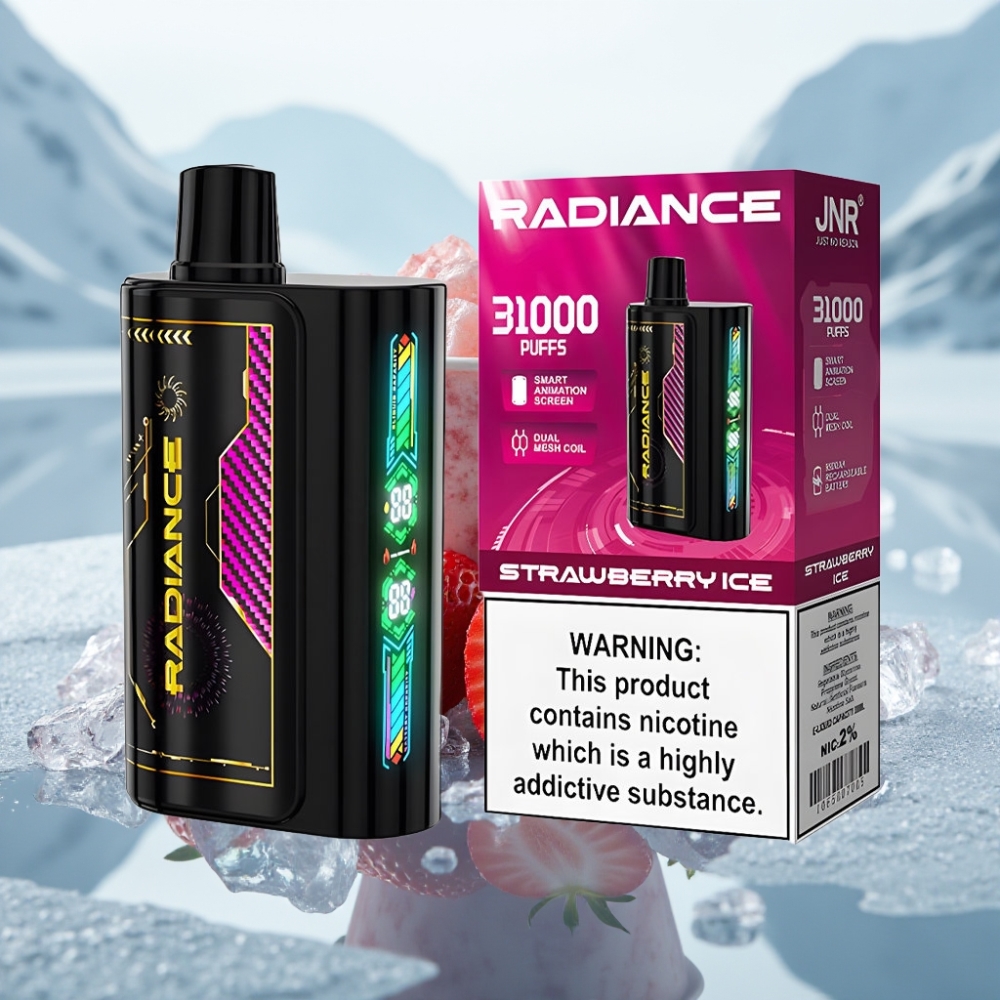 JNR Radiance 31000 Puffs Disposable Vape MORANGO GELADO Tela Inteligente Bateria Recarregável