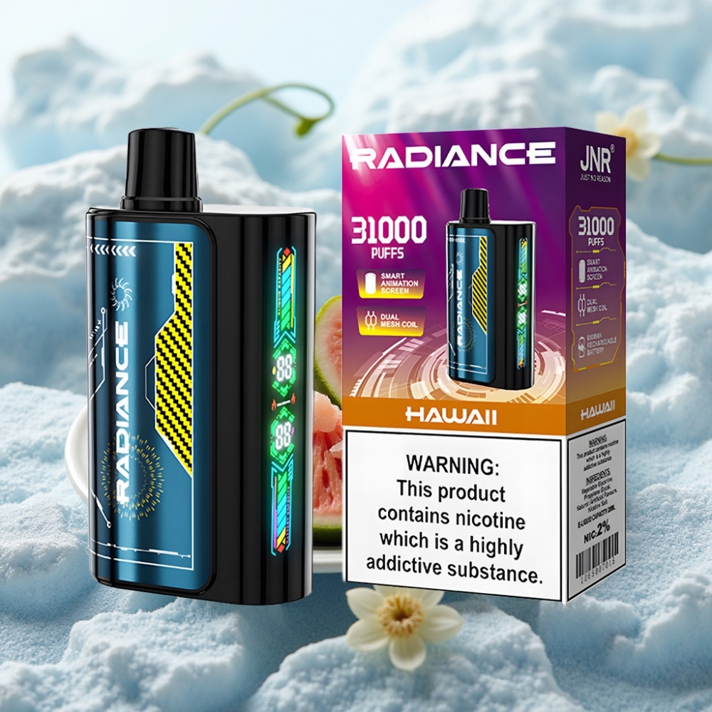 JNR Radiance 31000 Puffs HAWAII Disposable Vape Tela Inteligente Bateria Recarregável