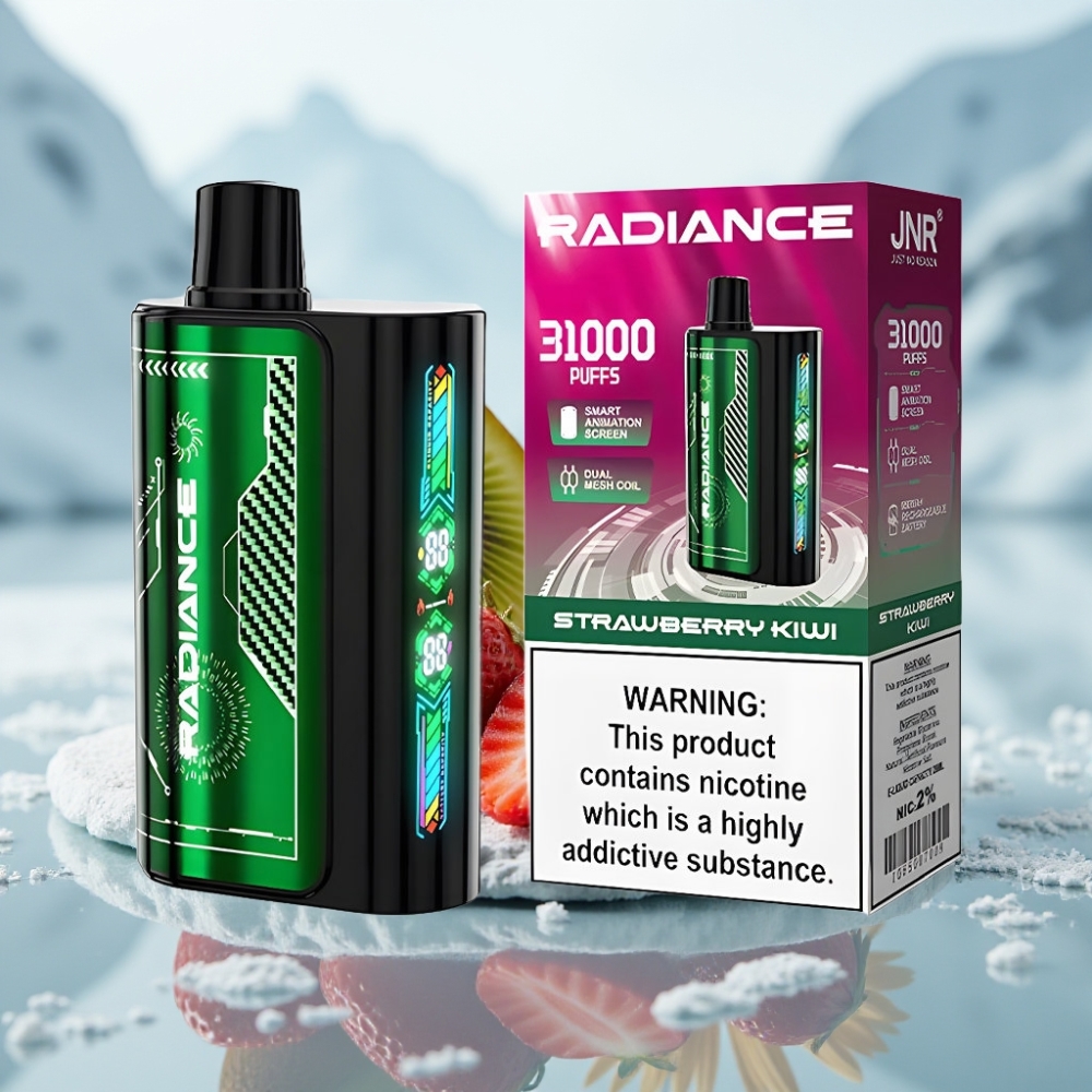 JNR Radiance 31000 Puffs Morango Kiwi Disposable Vape Tela Inteligente Dual Mesh