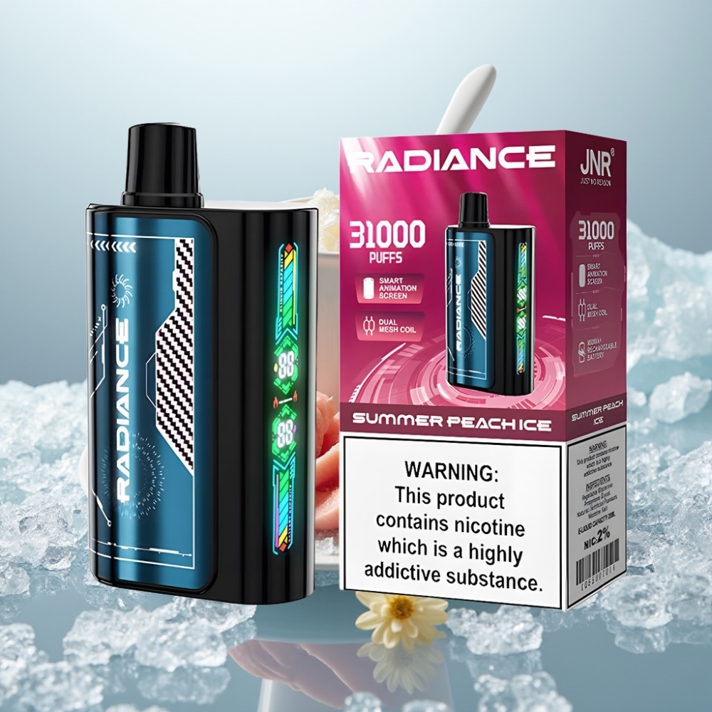 JNR Radiance 31000 Puffs Pêssego Gelado de Verão Disposable Vape Tela Animada Inteligente Bateria Recarregável