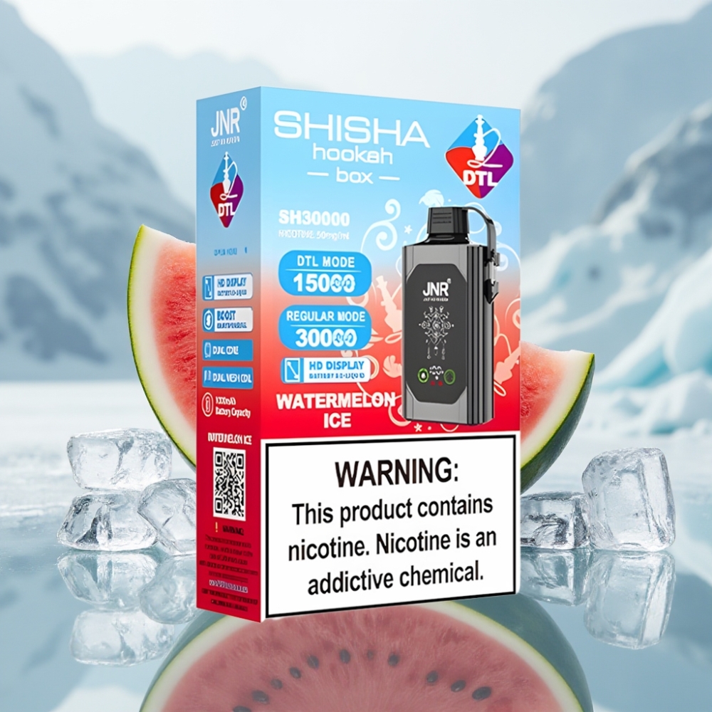 JNR Shisha Hookah Box 20500 Puffs Disposable Vape Melancia Gelo Display HD Bateria 1000mAh