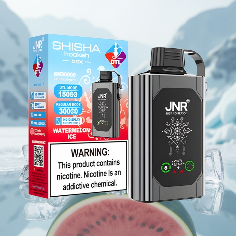 JNR Shisha Hookah Box 20500 Puffs Disposable Vape Melancia Gelo Display HD Bateria 1000mAh