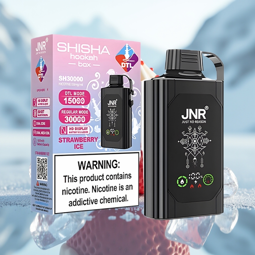 JNR Shisha Hookah Box 20500 Puffs Morango Gelo Display HD Bateria 1000mAh
