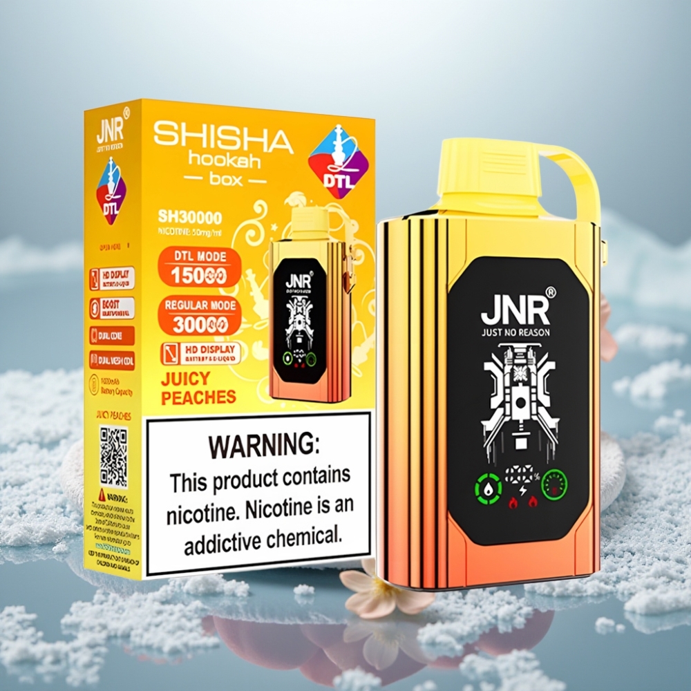 JNR Shisha Hookah Box 20500 Puffs Pêssegos Suculentos Display HD Bateria 1000mAh