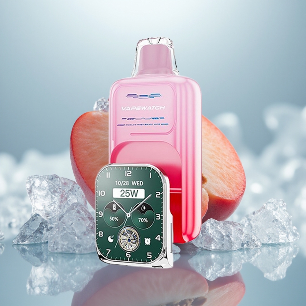 JNR VapeWatch 30000 Puffs Disposable Vape Pêssego da Geórgia Capacidade da Bateria: 1000mAh JNR VapeWatch 30000 Puffs Disposable Vape Pêssego da Geórgia Capacidade da Bateria: 1000mAh