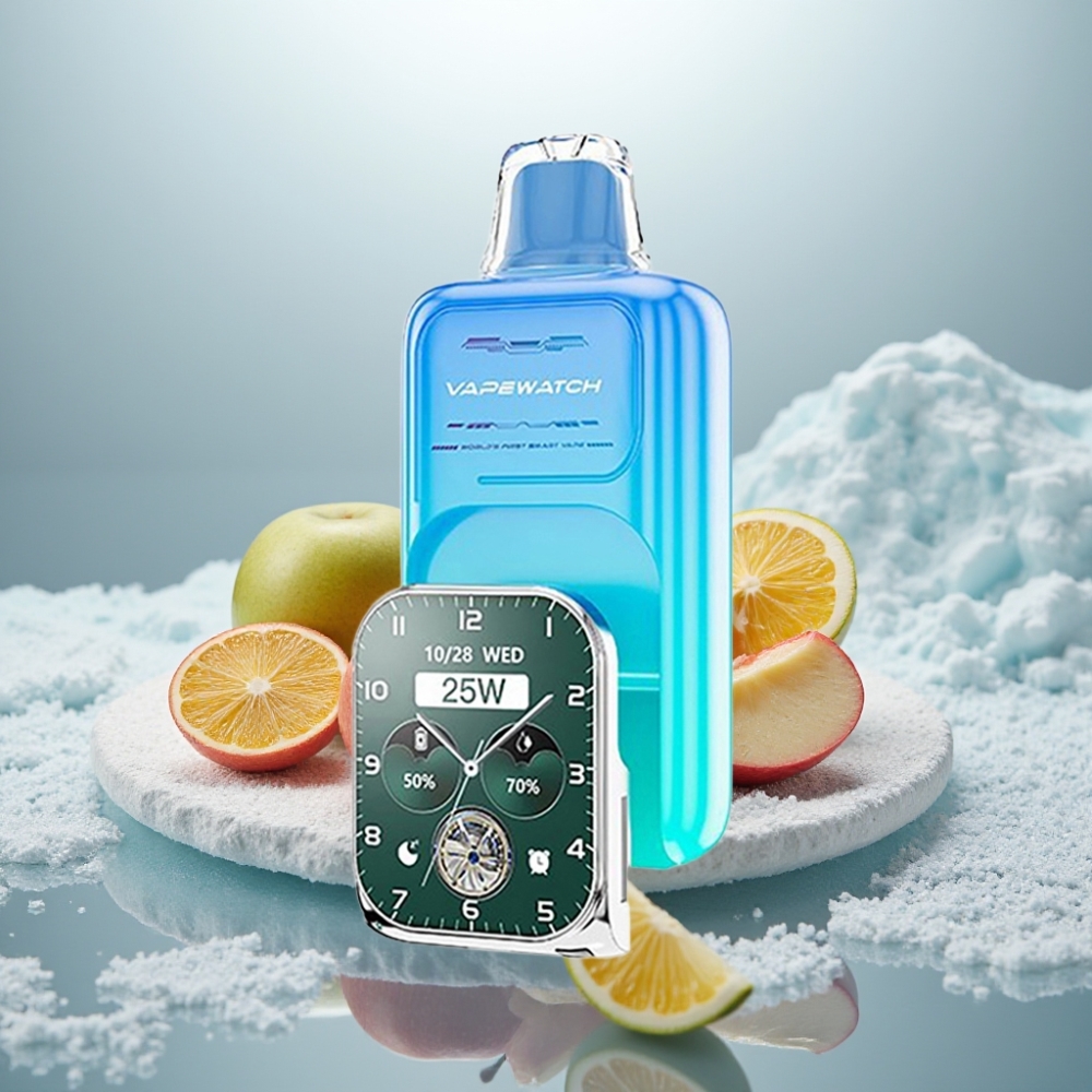 JNR VapeWatch 30000 Puffs Maçã Verde Gelada Capacidade da Bateria: 1000mAh JNR VapeWatch 30000 Puffs Maçã Verde Gelada Capacidade da Bateria: 1000mAh