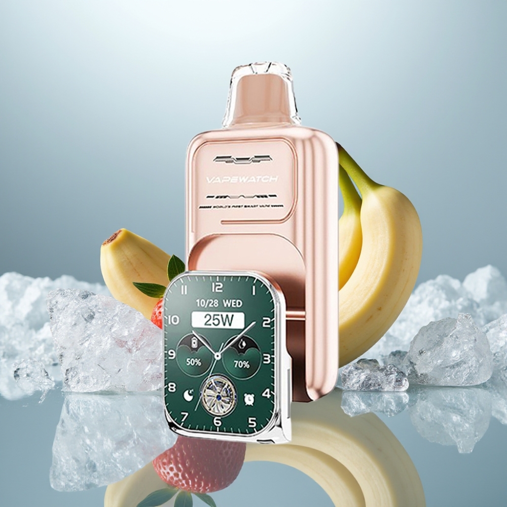 JNR VapeWatch 30000 Puffs Morango Banana Carga Rápida Type-C Dual Mesh Coil JNR VapeWatch 30000 Puffs Morango Banana Carga Rápida Type-C Dual Mesh Coil