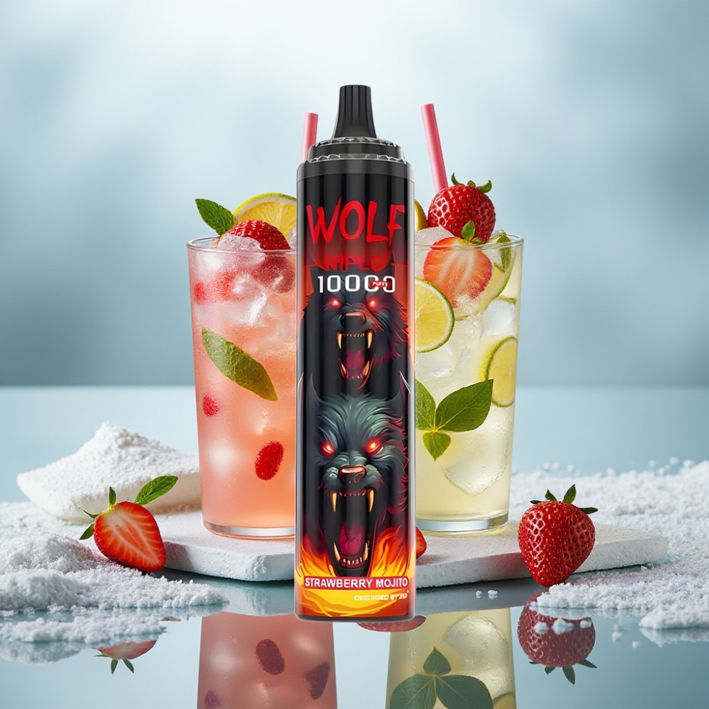 JNR Wolf Niplo 10000 Puffs Mojito de Morango Capacidade 20ml Tipo-C