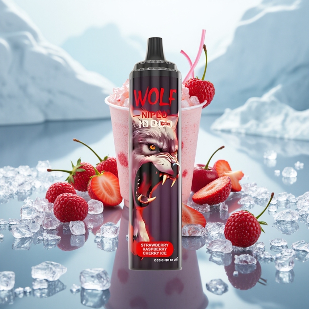 JNR Wolf Niplo 10000 Puffs Morango Framboesa Cereja Gelo Capacidade 20ml