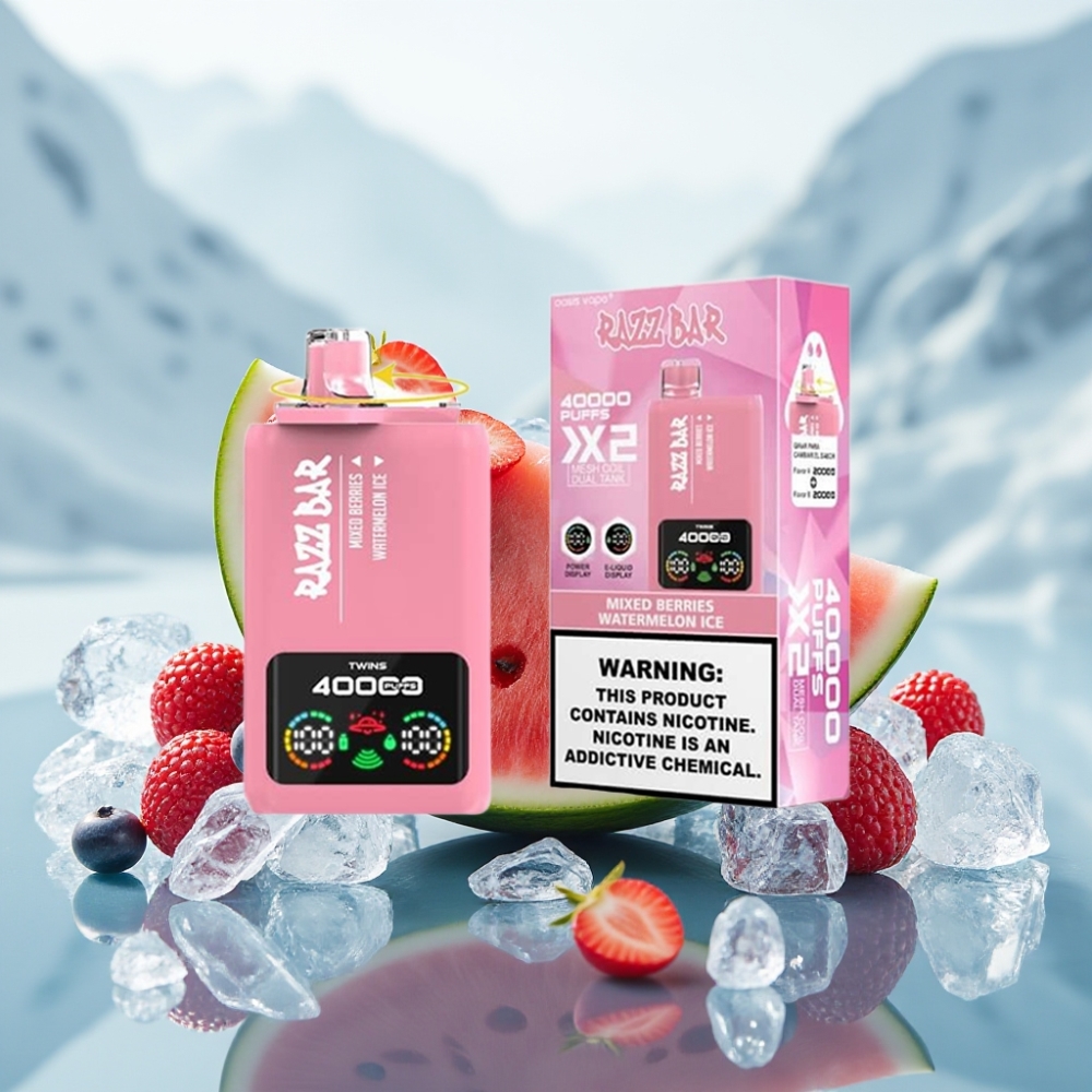 Razz Bar 40000 Puffs Disposable Vape FRUTAS VERMELHAS & MELANCIA ICE Tela de Potência Razz Bar 40000 Puffs Disposable Vape FRUTAS VERMELHAS & MELANCIA ICE Tela de Potência