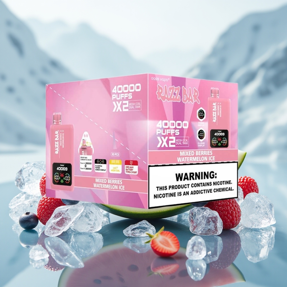 Razz Bar 40000 Puffs Disposable Vape FRUTAS VERMELHAS & MELANCIA ICE Tela de Potência