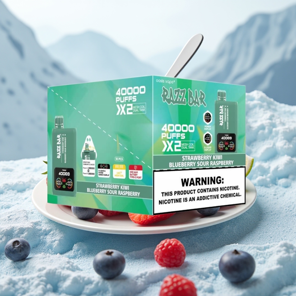 Razz Bar 40000 Puffs Disposable Vape MORANGO KIWI & MIRTILO FRAMBOESA AZEDA Display de Energia