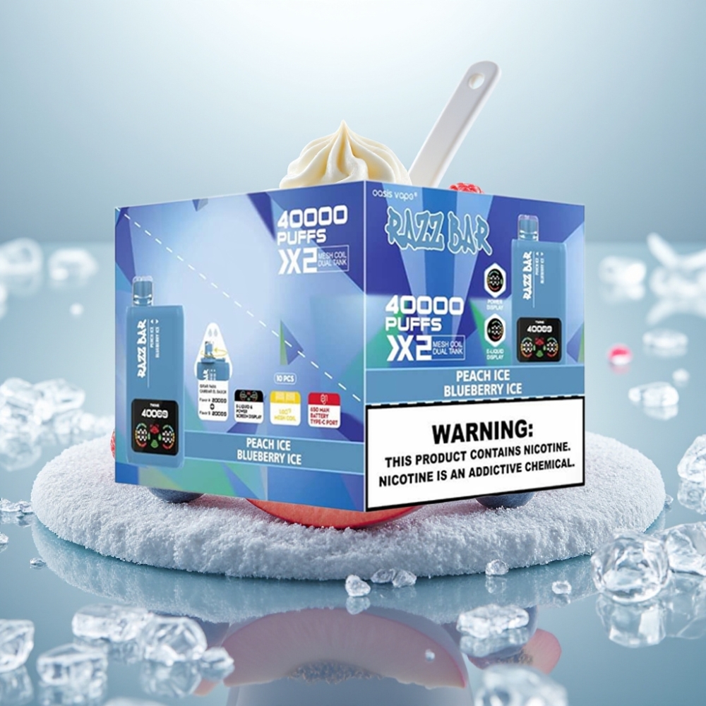 Razz Bar 40000 Puffs Disposable Vape PÊSAGO GELADO & MIRTILO GELADO Tela de Energia 650mAh