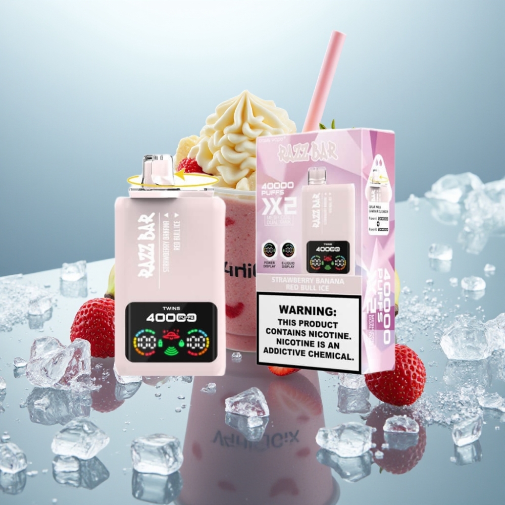 Razz Bar 40000 Puffs Morango Banana & Red Bull Gelo Tela de Energia Razz Bar 40000 Puffs Morango Banana & Red Bull Gelo Tela de Energia
