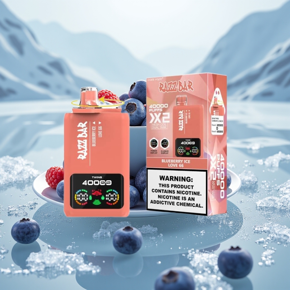 Razz Bar 40000 Puffs Sabor GELO DE MIRTILO & LOVE 66 Tela de Potência Razz Bar 40000 Puffs Sabor GELO DE MIRTILO & LOVE 66 Tela de Potência