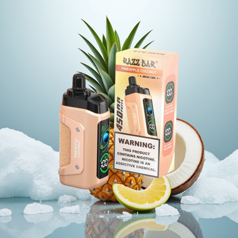 Razz Bar 45000 Puffs Disposable Vape Abacaxi Coco Tipo-C Recarregável