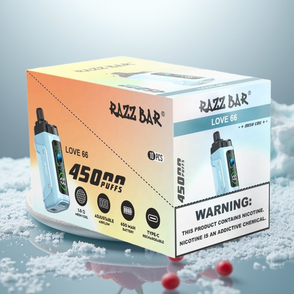Razz Bar 45000 Puffs Disposable Vape Amor 66 com Bateria Recarregável e Resistência 1.0 Ohm