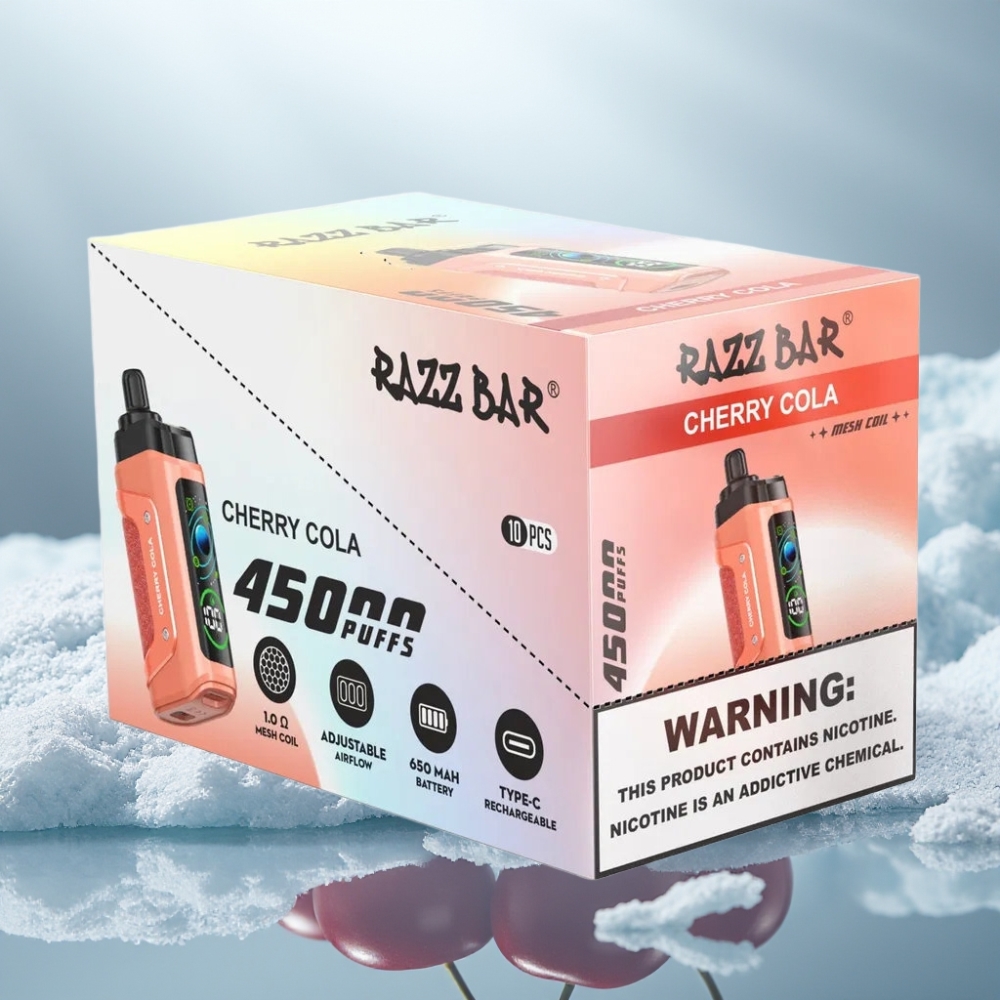 Razz Bar 45000 Puffs Disposable Vape Cereja Cola Resistência 1.0 Ohm