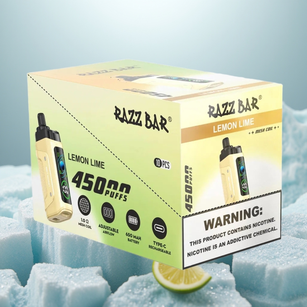 Razz Bar 45000 Puffs Disposable Vape Limão Lima e Resistência 1.0 Ohm