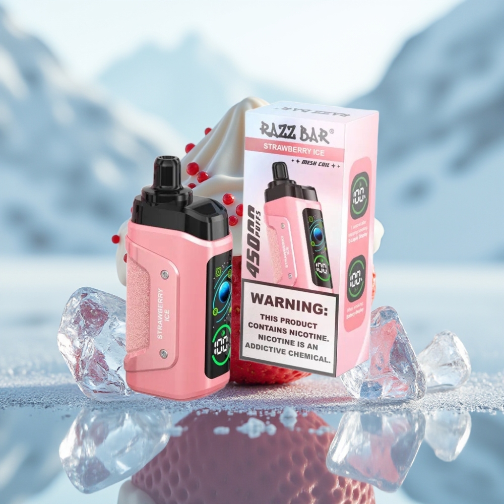 Razz Bar 45000 Puffs Disposable Vape Morango Gelo Resistência 1.0 Ohm