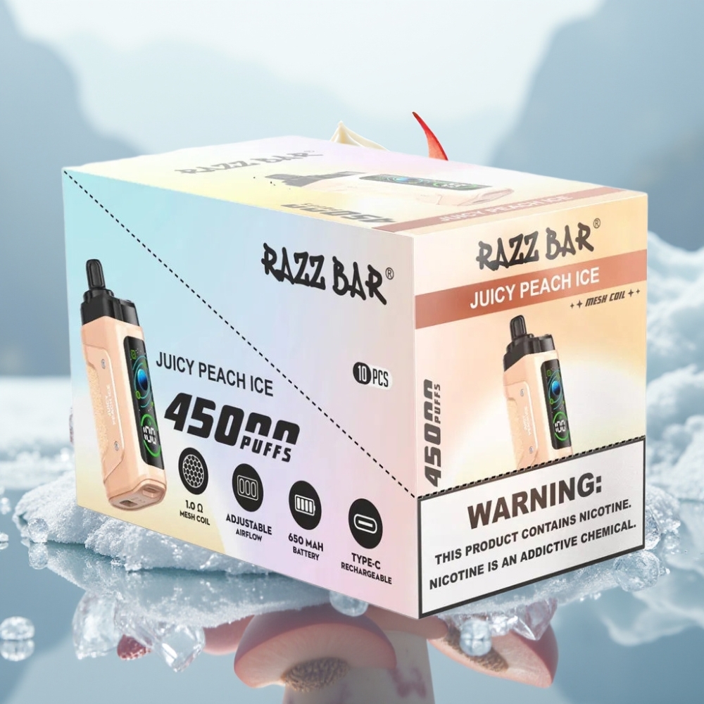 Razz Bar 45000 Puffs Disposable Vape Pêssego Suculento Gelo 650 Mah Tipo-C