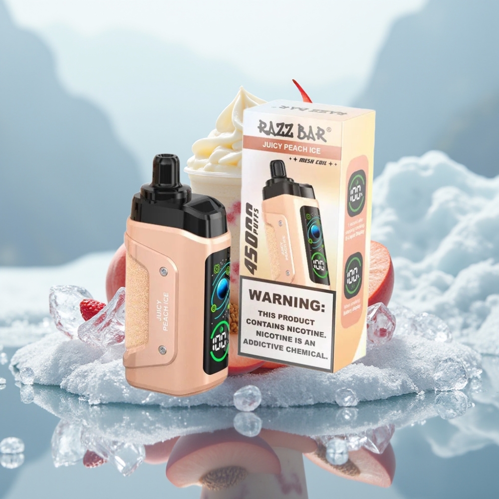 Razz Bar 45000 Puffs Disposable Vape Pêssego Suculento Gelo 650 Mah Tipo-C