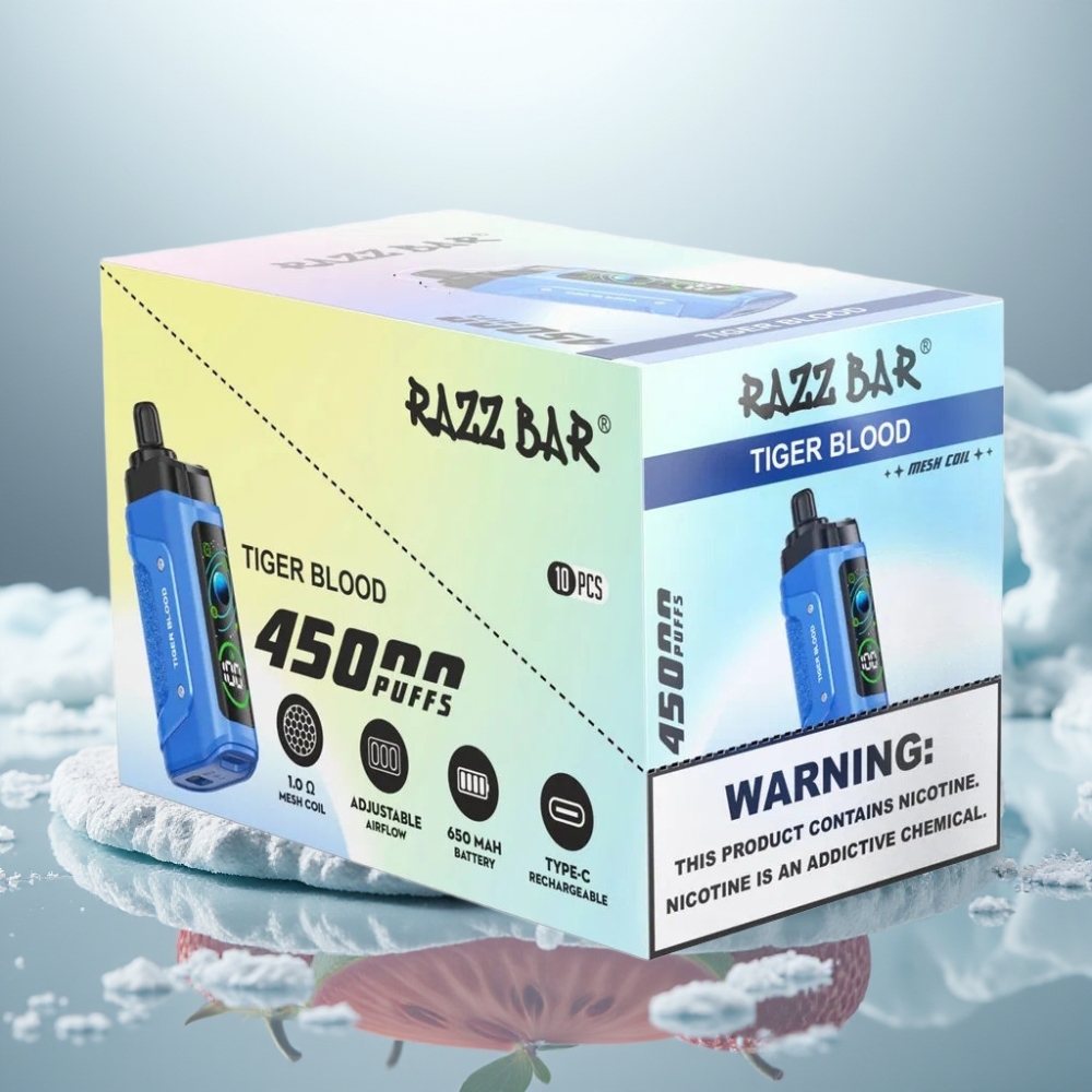 Razz Bar 45000 Puffs Disposable Vape Sangue de Tigre Tipo-C Recarregável