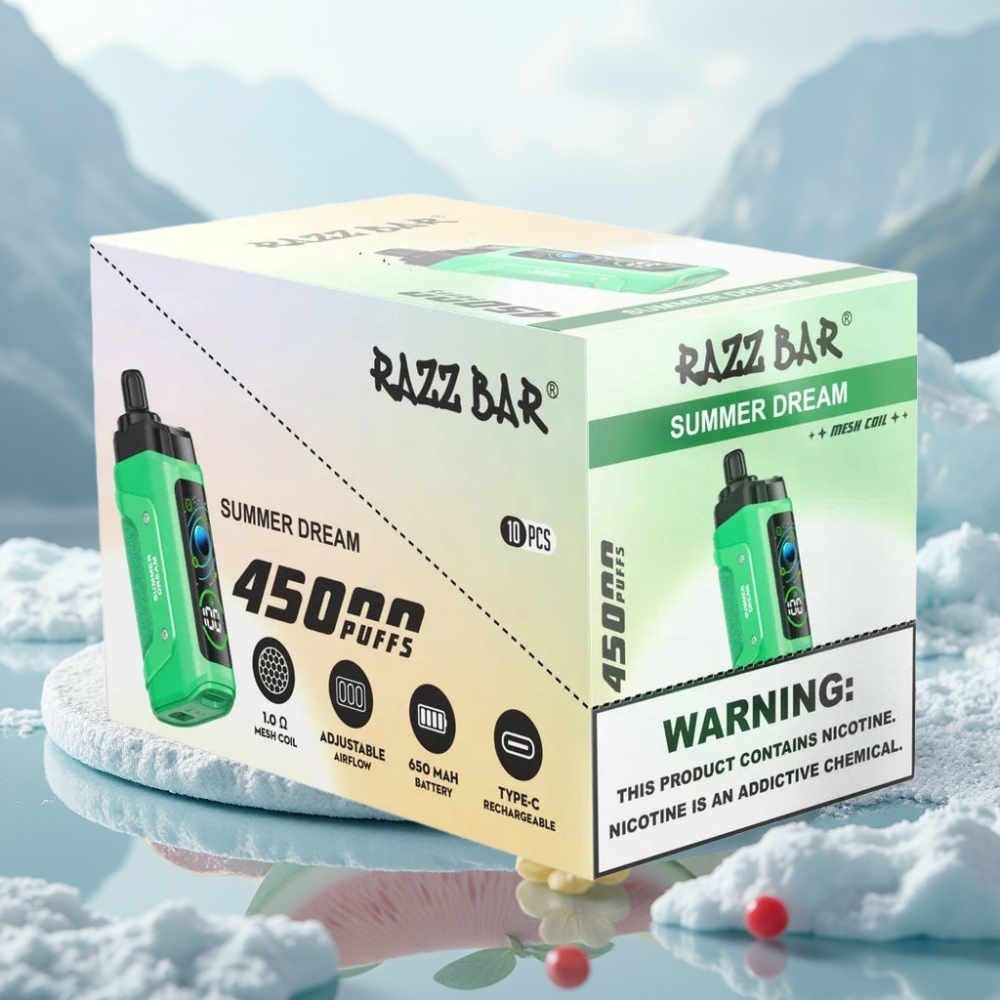 Razz Bar 45000 Puffs Disposable Vape Sonho de Verão com Bateria 650 mAh e Tipo-C